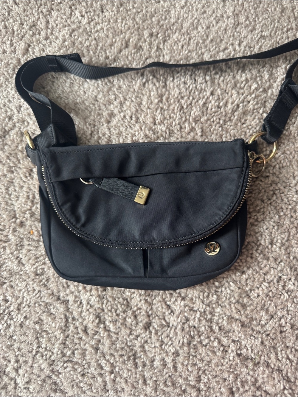 lululemon athletica All Night Festival Black Crossbody Bag with Gold Accents